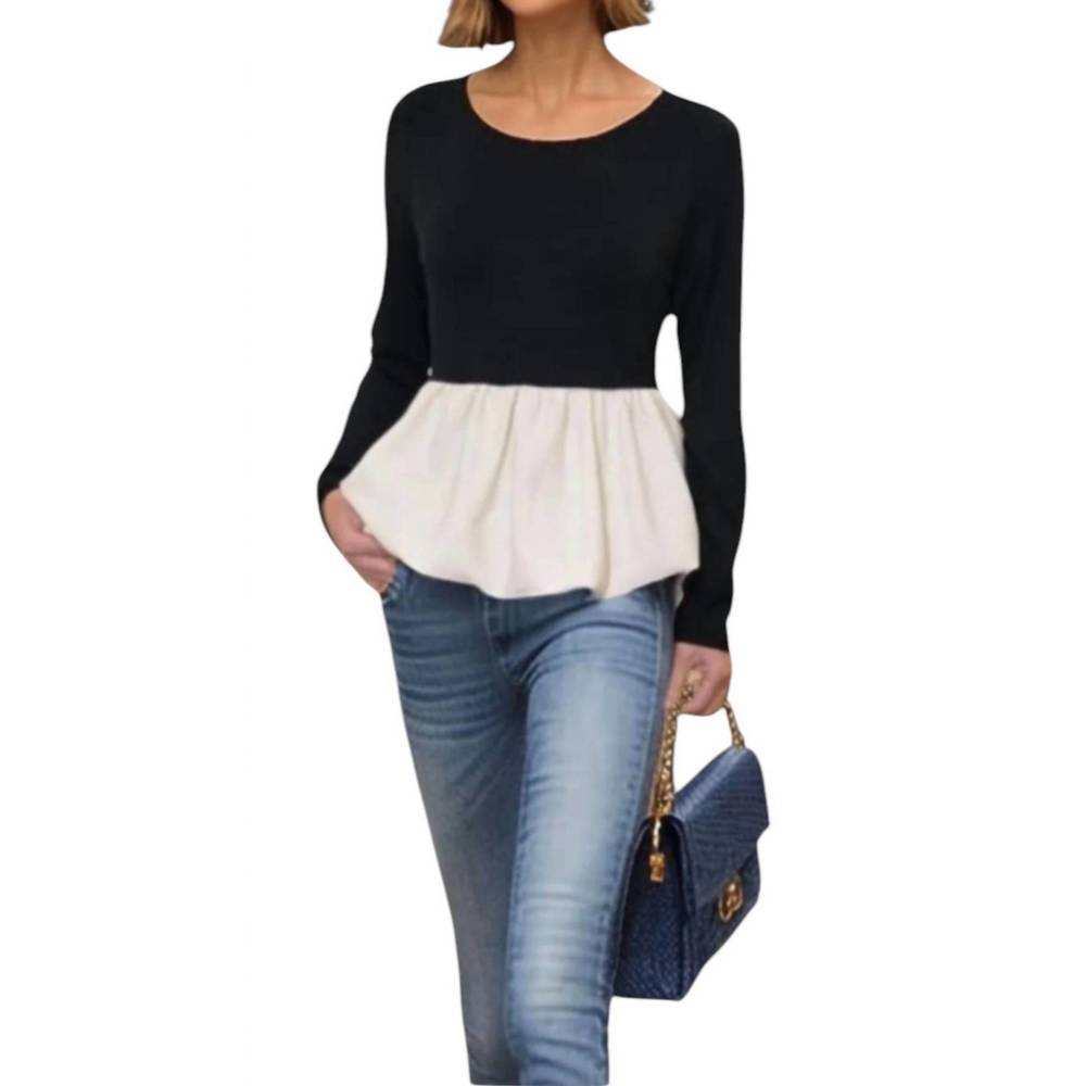 NEW VAVA lucy bubble hem top in black/cream